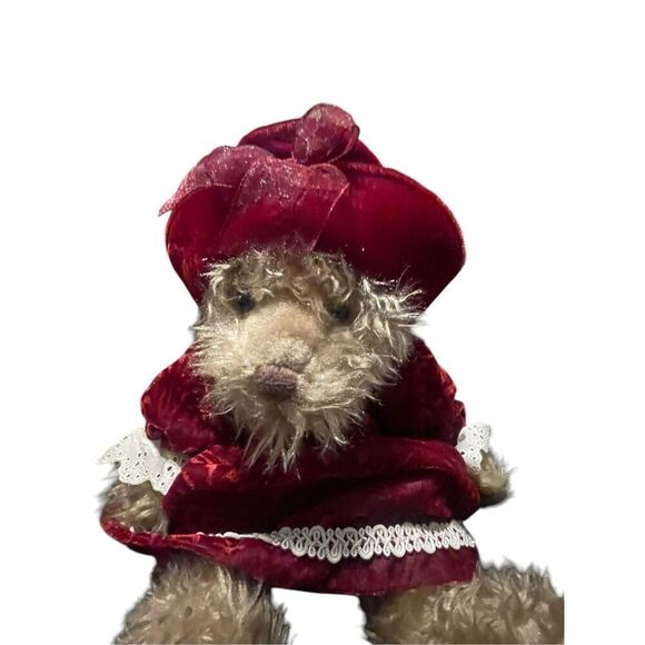 Russ Berrie Red Tan White Alexandra Velvet Dress Stuffed Teddy Bear Plush 12" - Picture 2 of 15